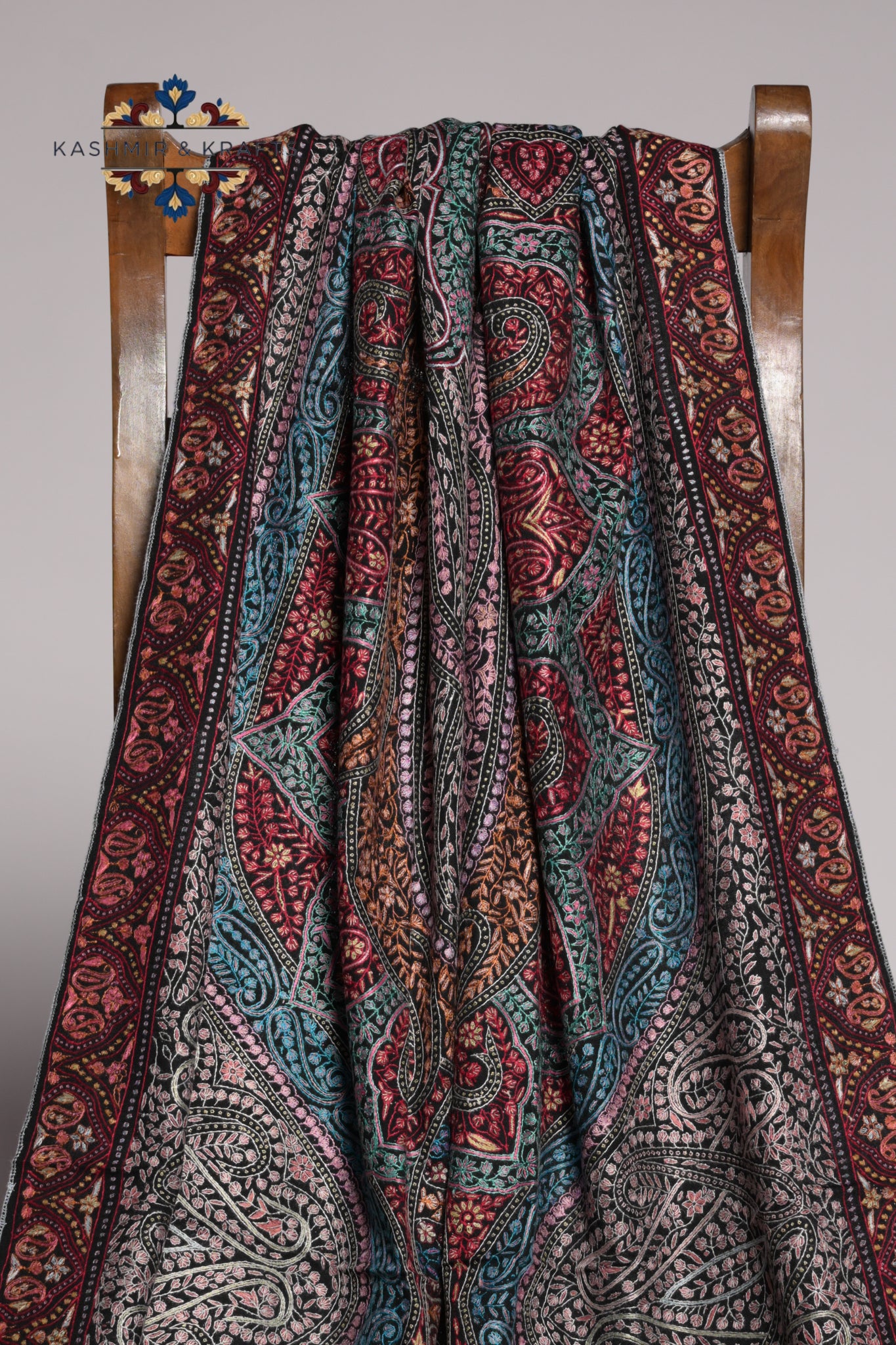 Zewar – Full-Jama Sozni Embroidery on Midnight Pashmina