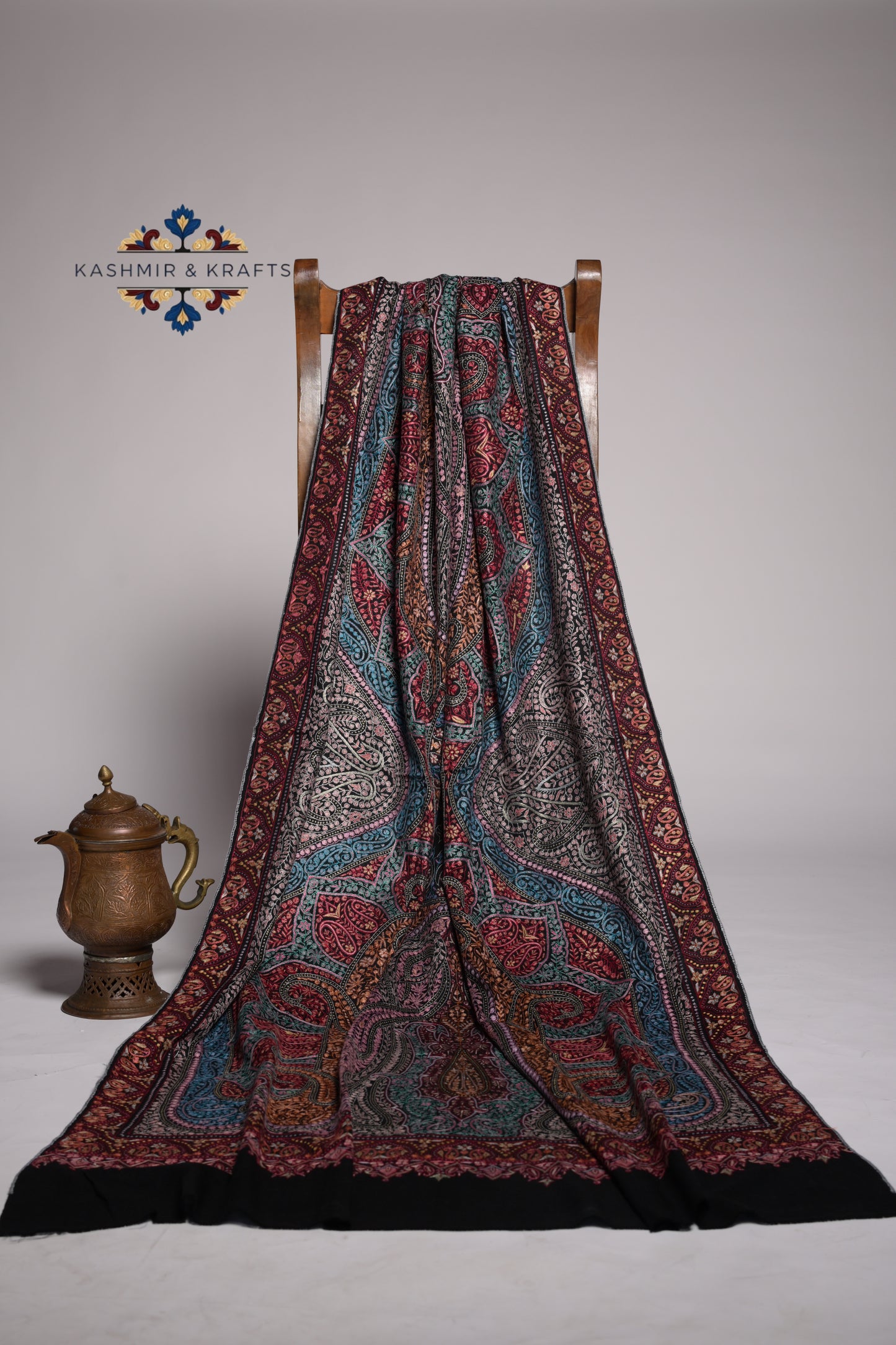 Zewar – Full-Jama Sozni Embroidery on Midnight Pashmina