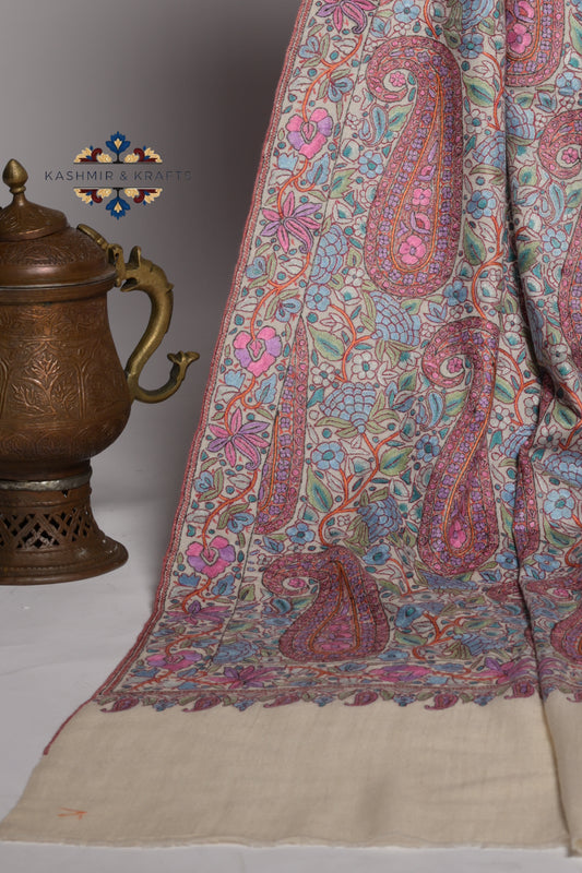 Gulzar-e-Khaamosh — Cream Sozni Papier Mâché Jama Shawl