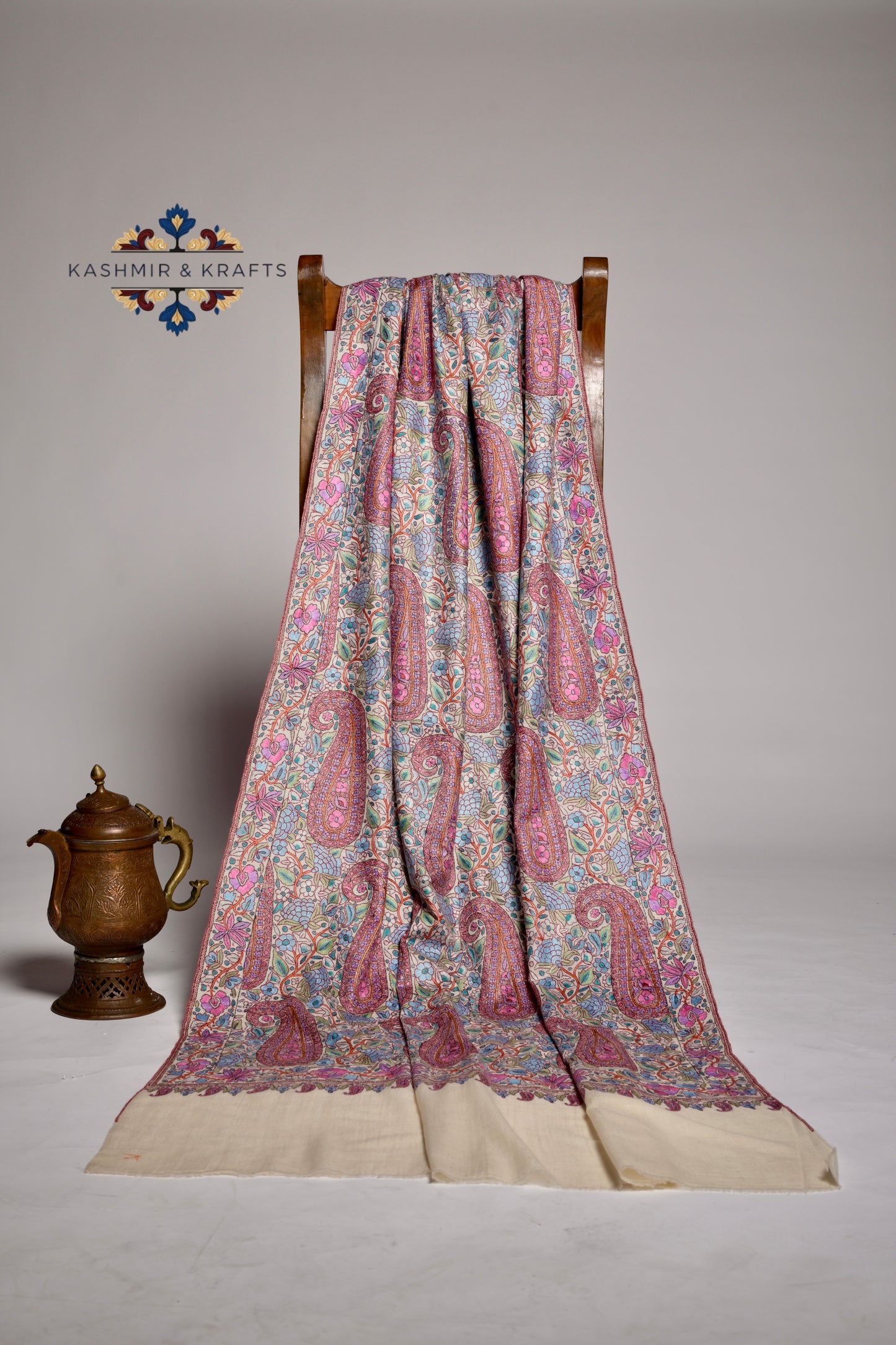 Gulzar-e-Khaamosh — Cream Sozni Papier Mâché Jama Shawl