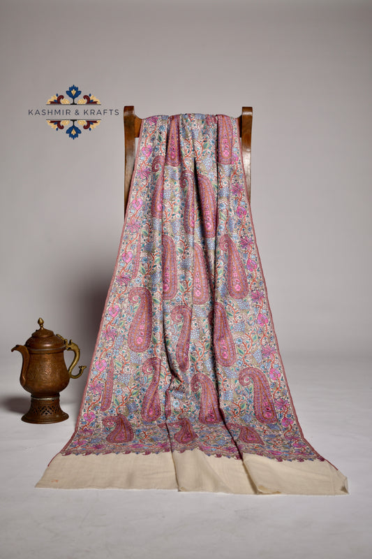 Gulzar-e-Khaamosh — Cream Sozni Papier Mâché Jama Shawl