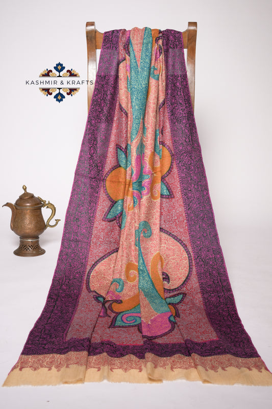 Gulrukh – Kalamkari Belgium Toosh Sozni Jama in Sunset Rose & Plum Noir