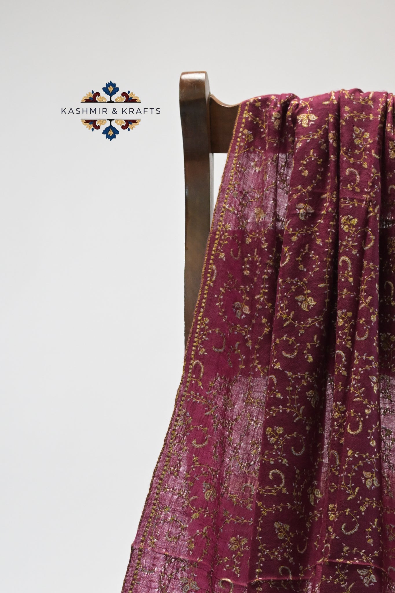 Gul-e-Surkh – Hand Embroidered Sozni Mixed Pashmina Shawl in Maroon