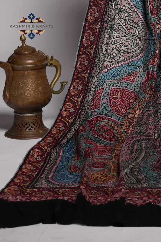 Zewar – Full-Jama Sozni Embroidery on Midnight Pashmina