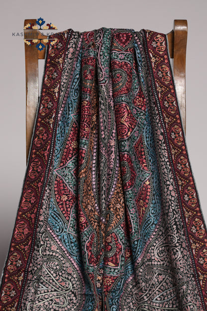 Zewar – Full-Jama Sozni Embroidery on Midnight Pashmina