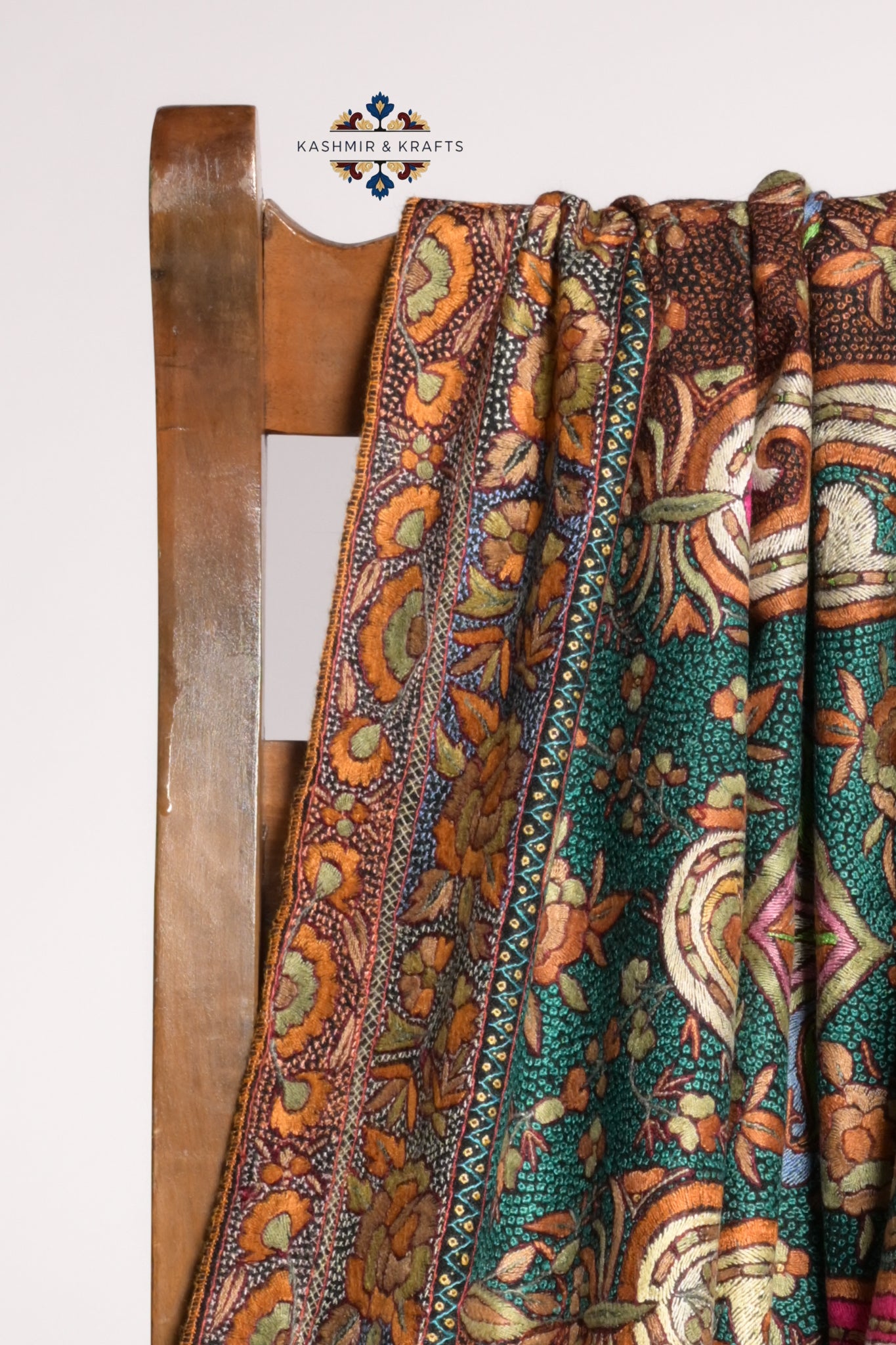 Bagh-e-Naqsh – Hand-Embroidered Sozni & Gulabkari Pashmina Shawl - Multicoloured motifs with Black Borders