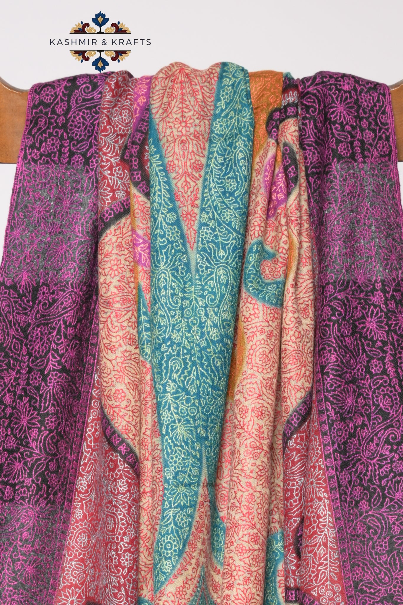 Gulrukh – Kalamkari Belgium Toosh Sozni Jama in Sunset Rose & Plum Noir