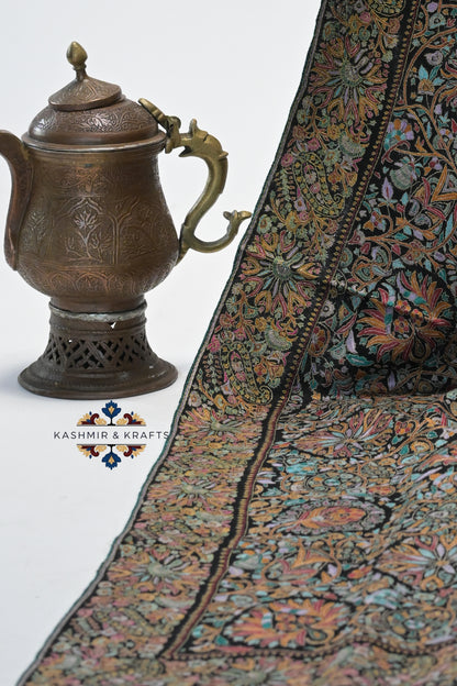 Siyah Guldaan — Handwoven Papier-Mâché & Sozni Shawl with Symmetrical Floral Embroidery