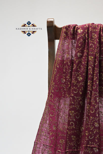 Gul-e-Surkh – Hand Embroidered Sozni Mixed Pashmina Shawl in Maroon